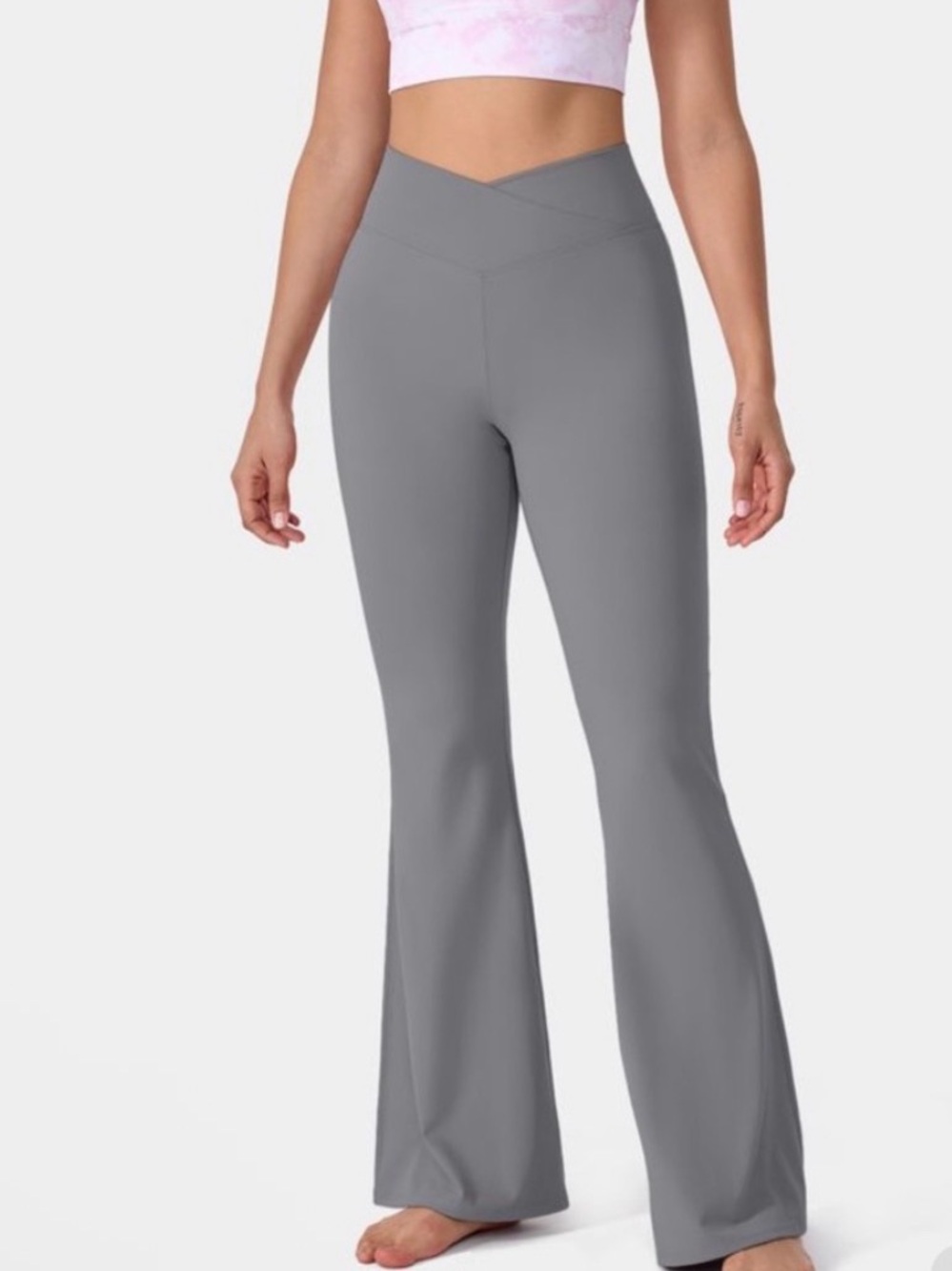 Halara High-Waist Crossover Flare Yoga Pants - Gray